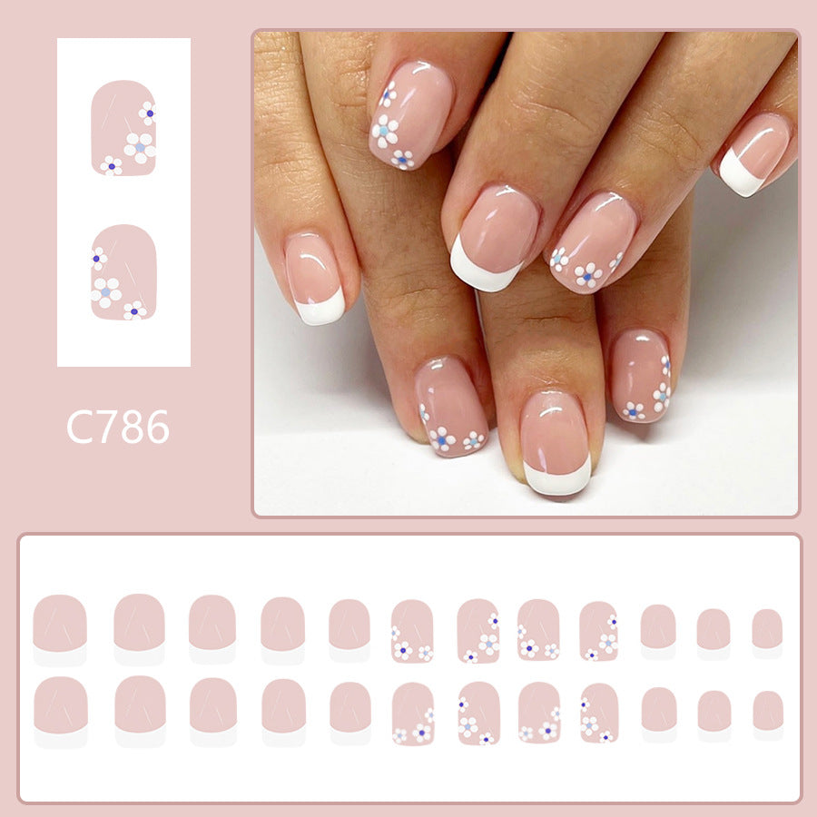 24pcs Short square French-style cute flowers
