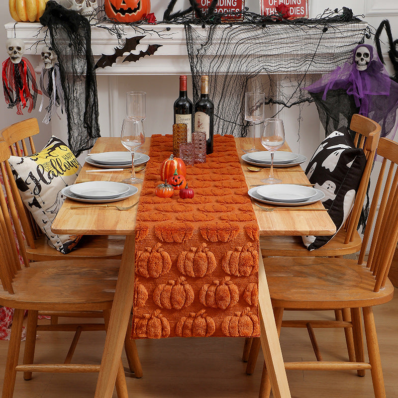 Edge-sewn neat home dining room decoration pumpkin embroidered three-dimensional table flag tablecloth table mat