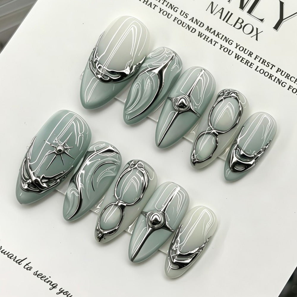 Starburst almond-shaped nails