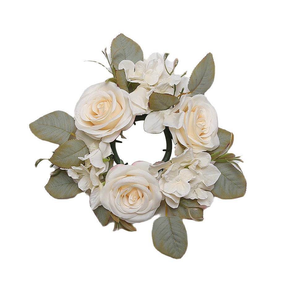Simulation rose hydrangea candleholder wreath table decoration for wedding decoration