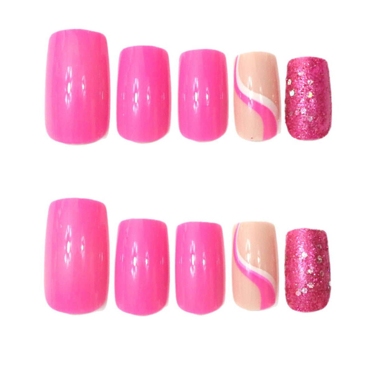 24pcs Pink striped Glitter design Long nails