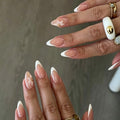 24pcs French Almond flower nails