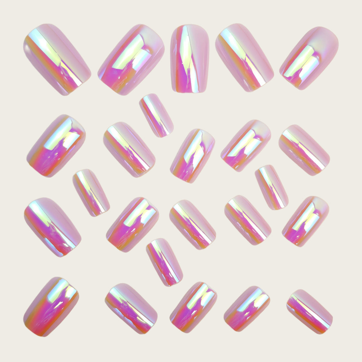 24pcs Long Rectangular Pink Aurora Nails