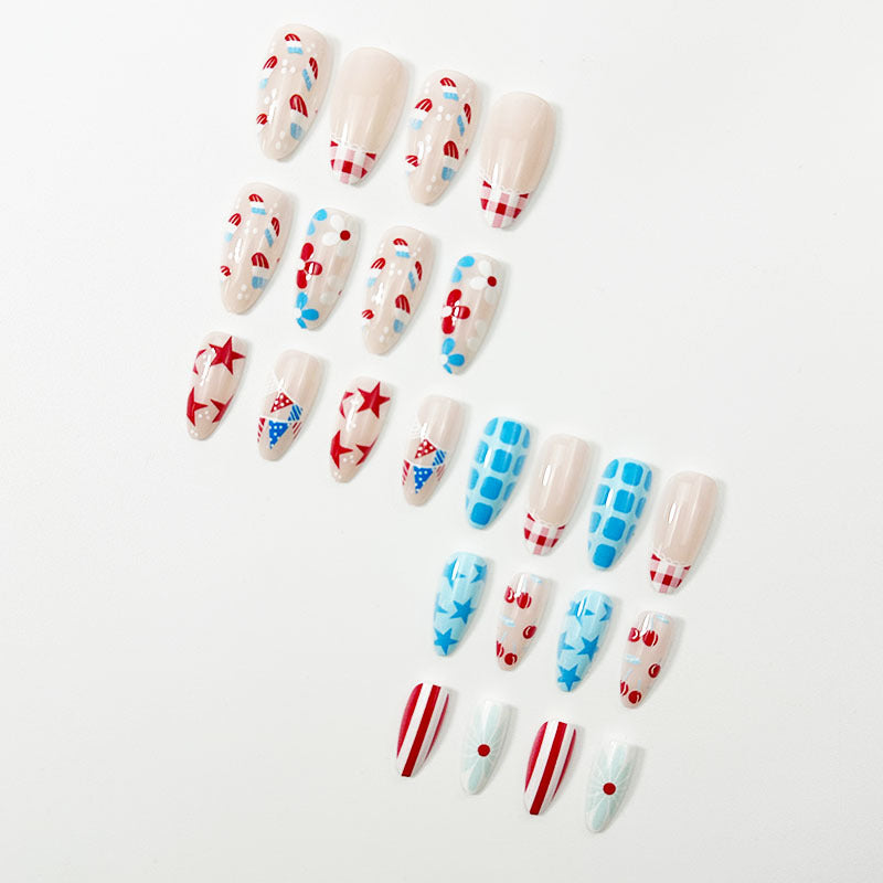 Flag flowers American Independence Day Almond Nails