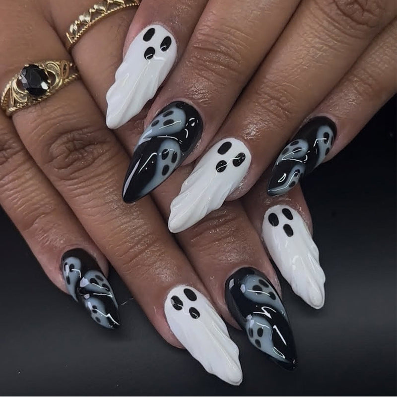 Black and white ghost nails