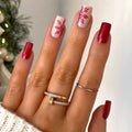Wine-red snowflake nails