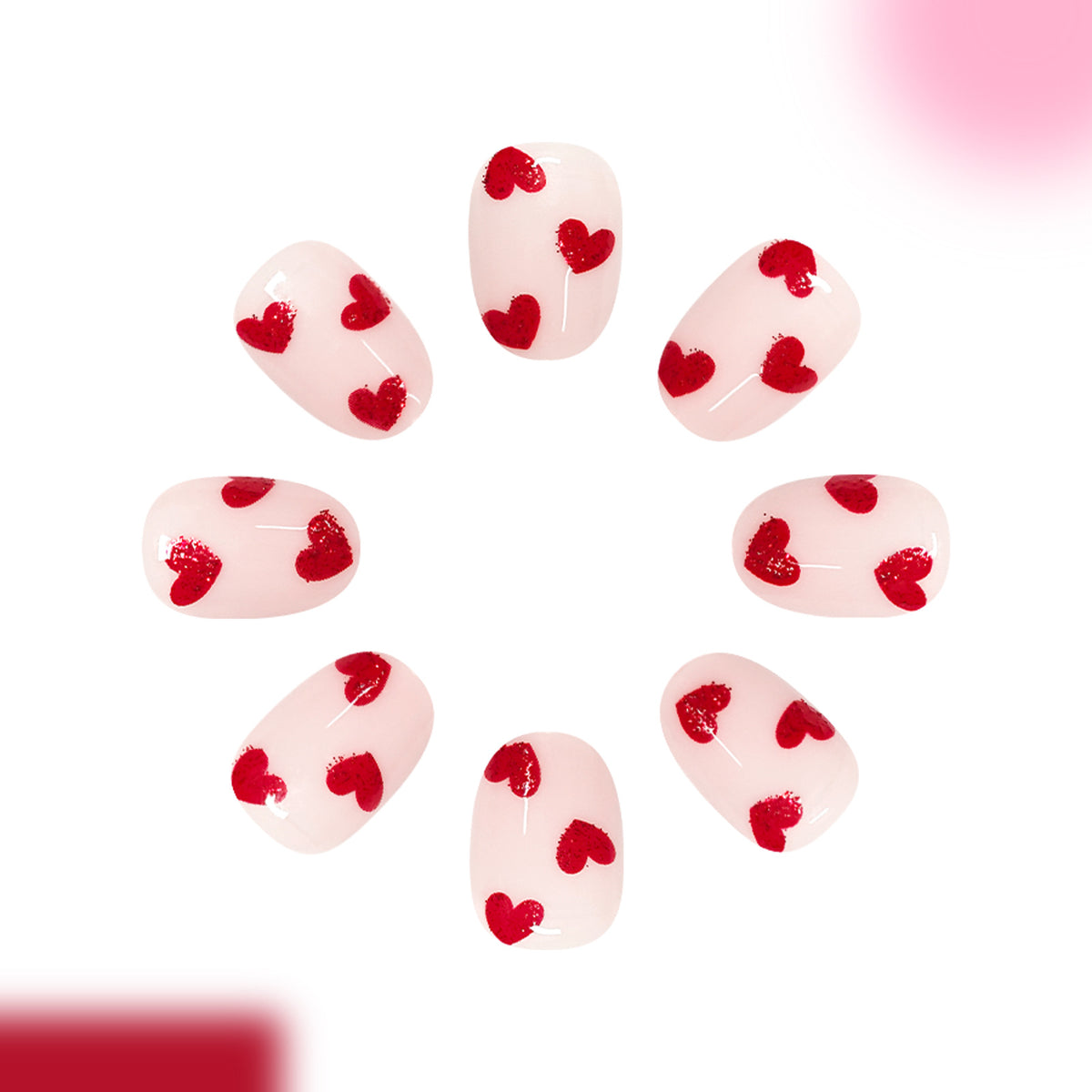 Milky white heart-shaped nails