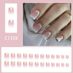 24pcs Short Glossy Square Nails with Gradient white edge French Glitter