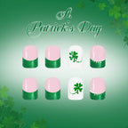 24pcs Shiny Square Saint Patrick's Day Light green Four-leaf clover Nails