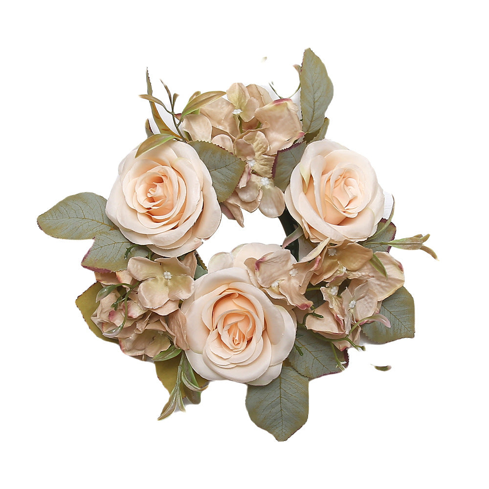 Simulation rose hydrangea candleholder wreath table decoration for wedding decoration