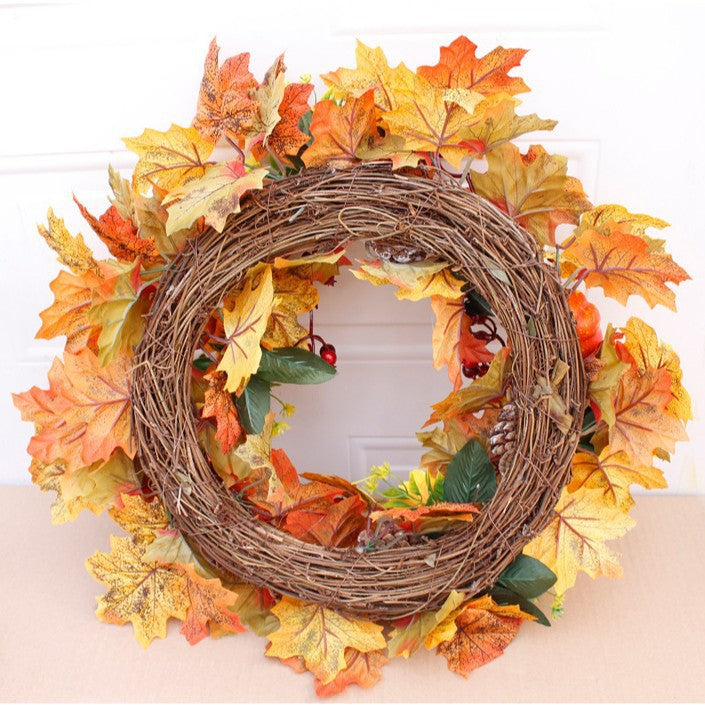 Autumn pumpkin pinecone wreath door and window decorations Thanksgiving