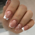 24pcs French-style Short Square nail tips with Gold-rimmed