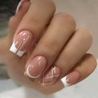 24pcs French-style Short Square nail tips with Gold-rimmed