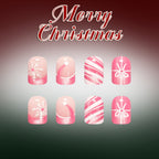 24pcs Short Square Powder Christmas Stripe Nails