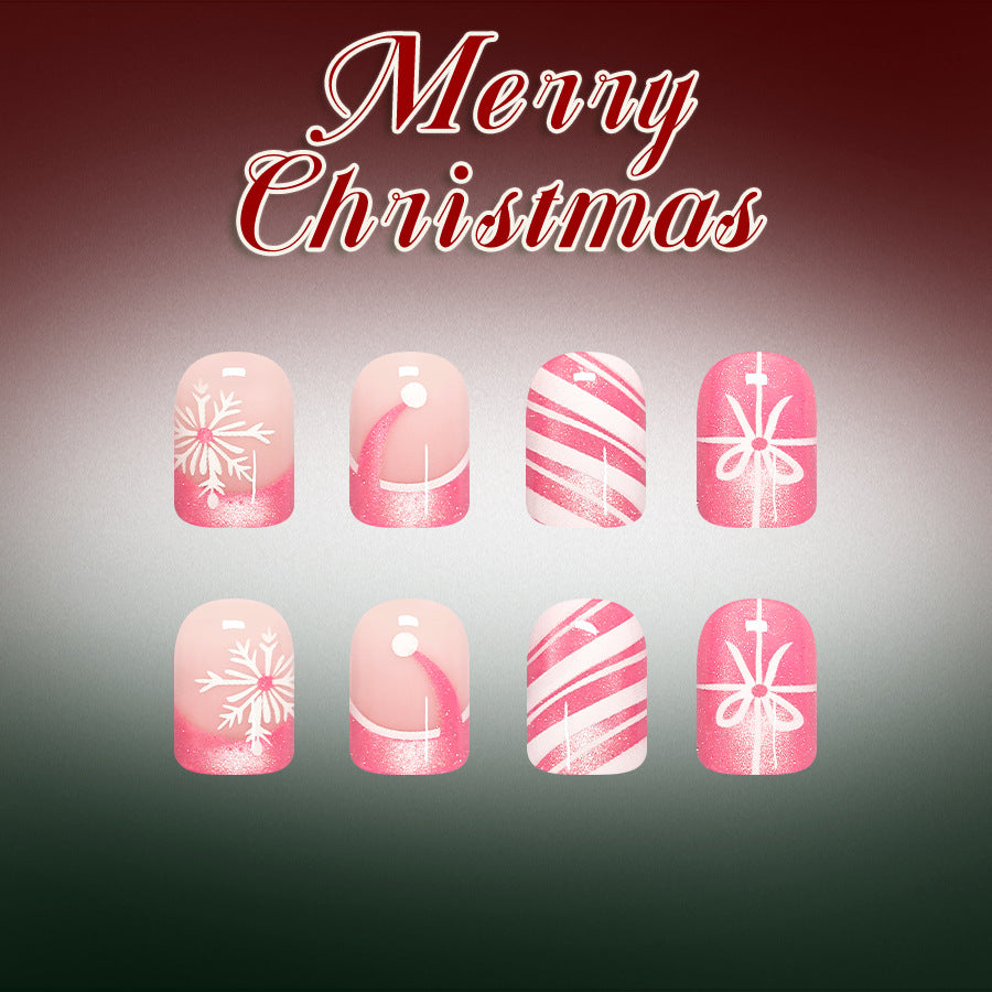 24pcs Short Square Powder Christmas Stripe Nails