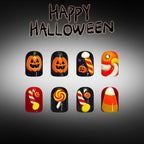 24pcs Short square pumpkin Halloween nails