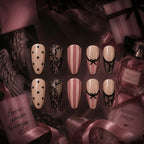 30pcs Black Lace Polka dot Stripe Almond Nails