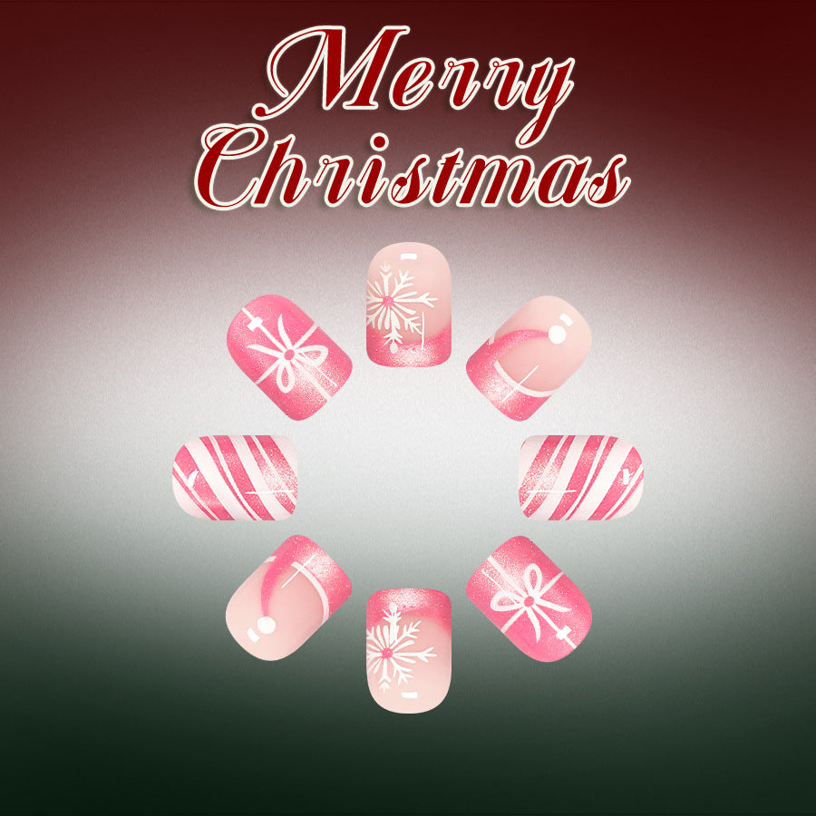 24pcs Short Square Powder Christmas Stripe Nails