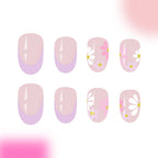 24pcs Short Oval sleeves light Purple French flowers Nails