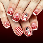 24pcs Short Square Red-white French Stripe Glitter Christmas Nails