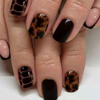Short Squoval Leopard Autumn and Winter Nail
