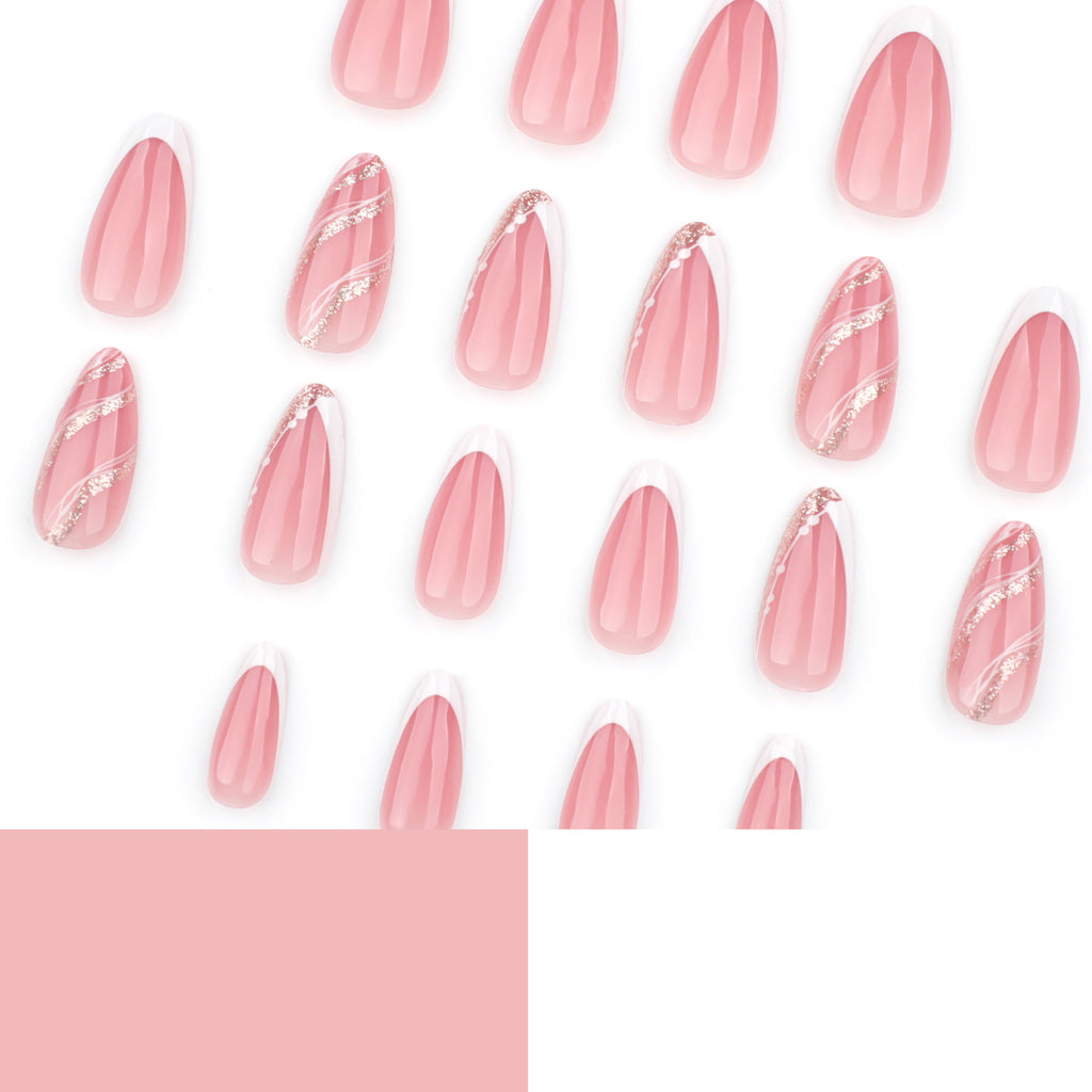French White Glitter Short Almond press on nails