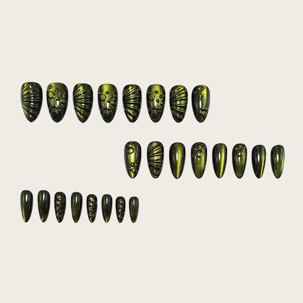 24pcs Green Sea Turtle Cat-eye Nails
