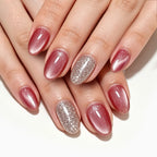 Peach-colored cat's eye nails