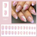 24pcs Short Oval sleeves light Purple French flowers Nails