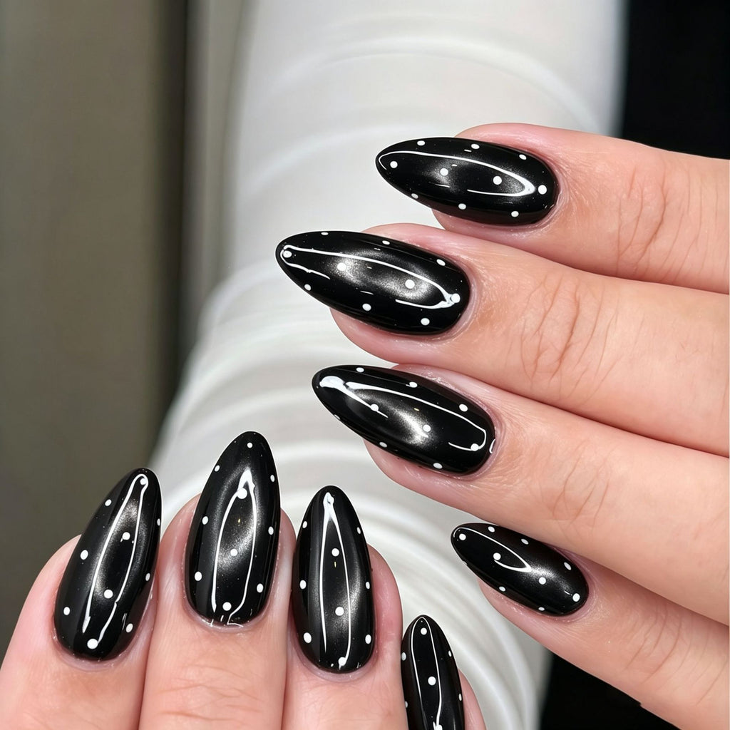 Dark night polka dots nails