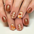 24pcs Short Glossy Square Brown Pumpkin leaf Nails