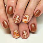 24pcs Short Glossy Square Brown Pumpkin leaf Nails