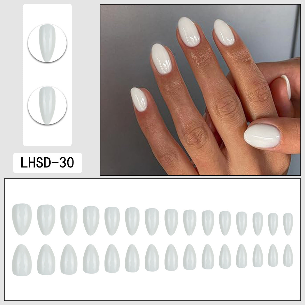 30pcs Short Almond-shaped shiny Nails
