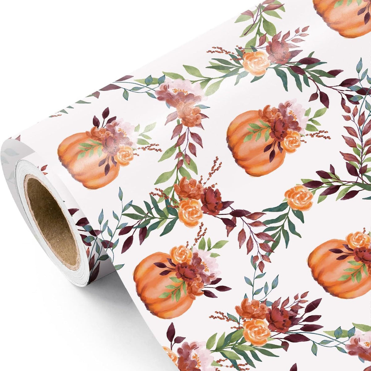Glitter Foil Fall Pumpkin Wrapping Paper Roll Autumn Harvest Floral Pumpkin Gift Wrap for Thanksgiving