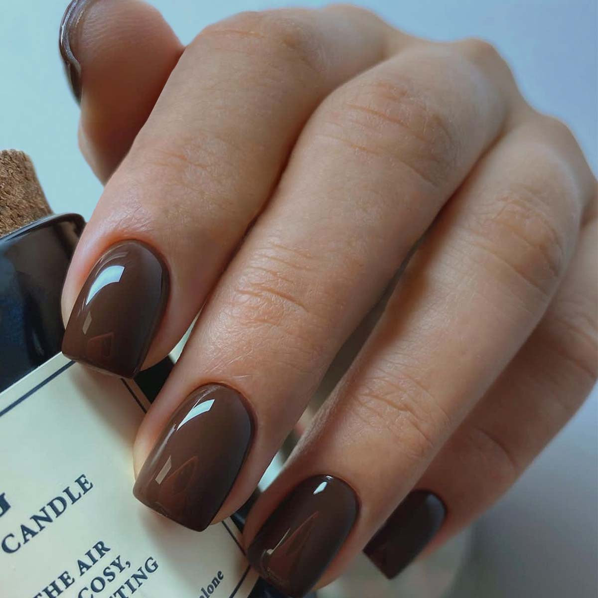 Solid-color short handcrafted press on nails Brown